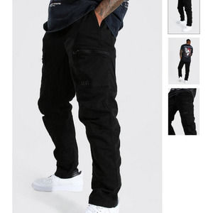 Boohoo Man Large Black Cargo Utility Pants with Belt